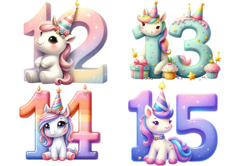 Birthday Unicorn Clipart Bundle - CraftNest - Digital Crafting and Art