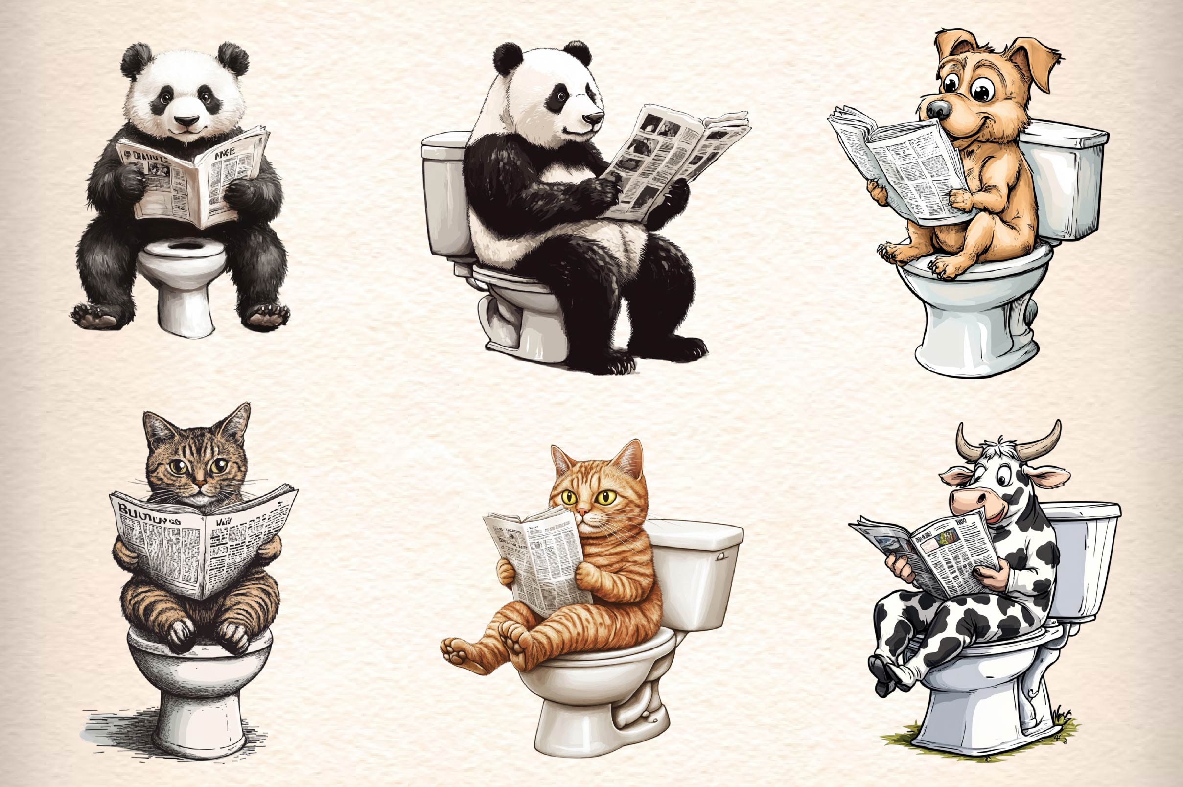 Funny Animal On Toilet Clipart Bundle - CraftNest - Digital Crafting and Art
