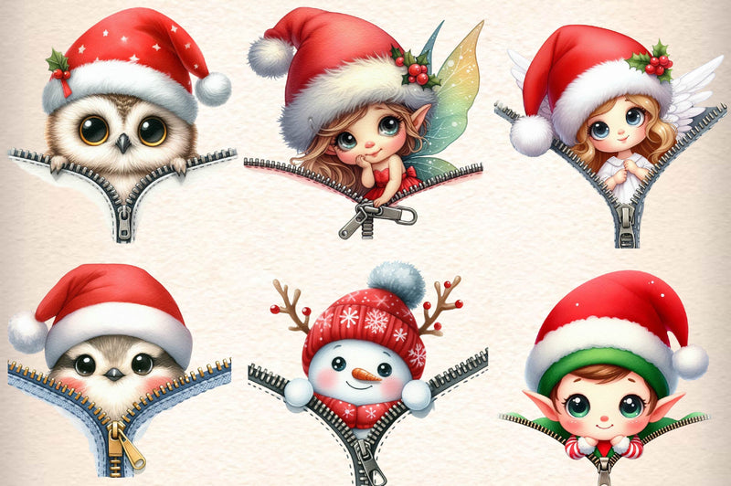 Christmas Peeking Out Zipper Clipart Bundle - CraftNest - Digital Crafting and Art