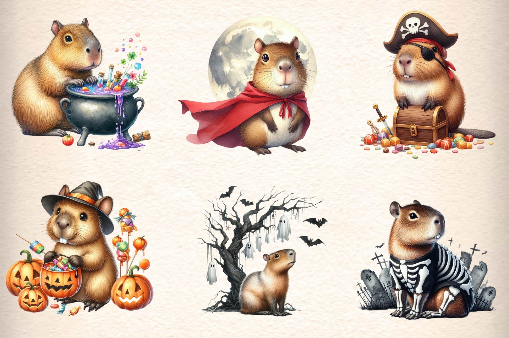 Vintage Halloween Capybara Clipart Bundle - CraftNest - Digital Crafting and Art