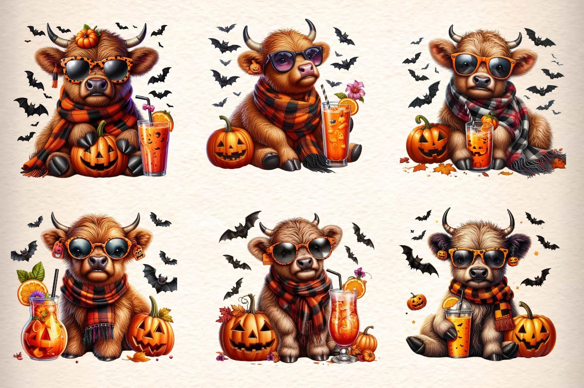 Cute Halloween Highland Cow Clipart Bundle - CraftNest - Digital Crafting and Art