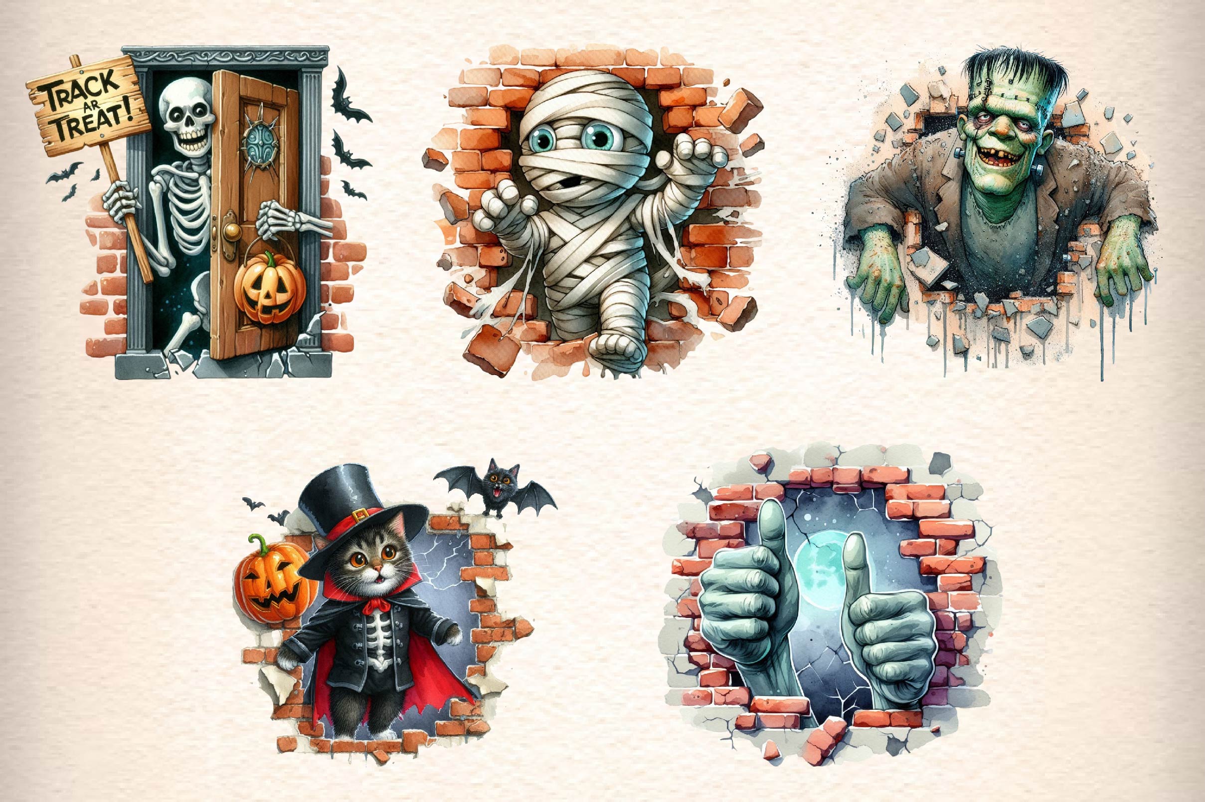 Funny Halloween Break Through Clipart Bundle - CraftNest - Digital Crafting and Art