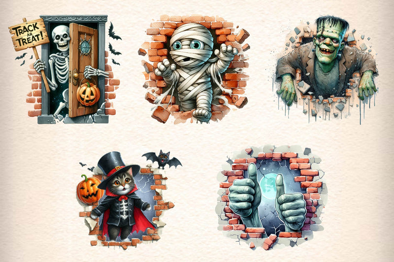 Funny Halloween Break Through Clipart Bundle - CraftNest - Digital Crafting and Art