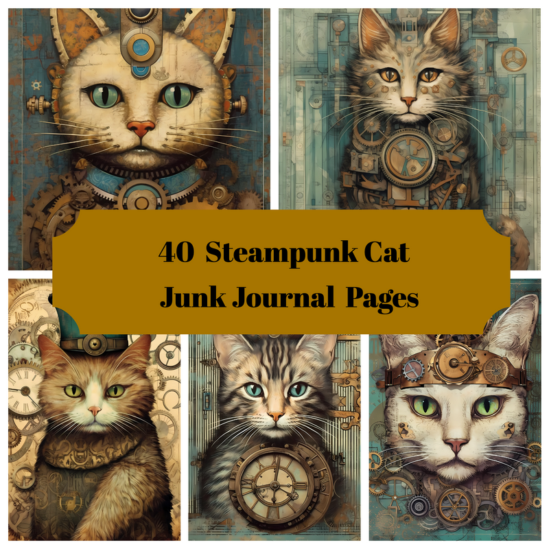 Steampunk Cats Junk Journal Pages - CraftNest