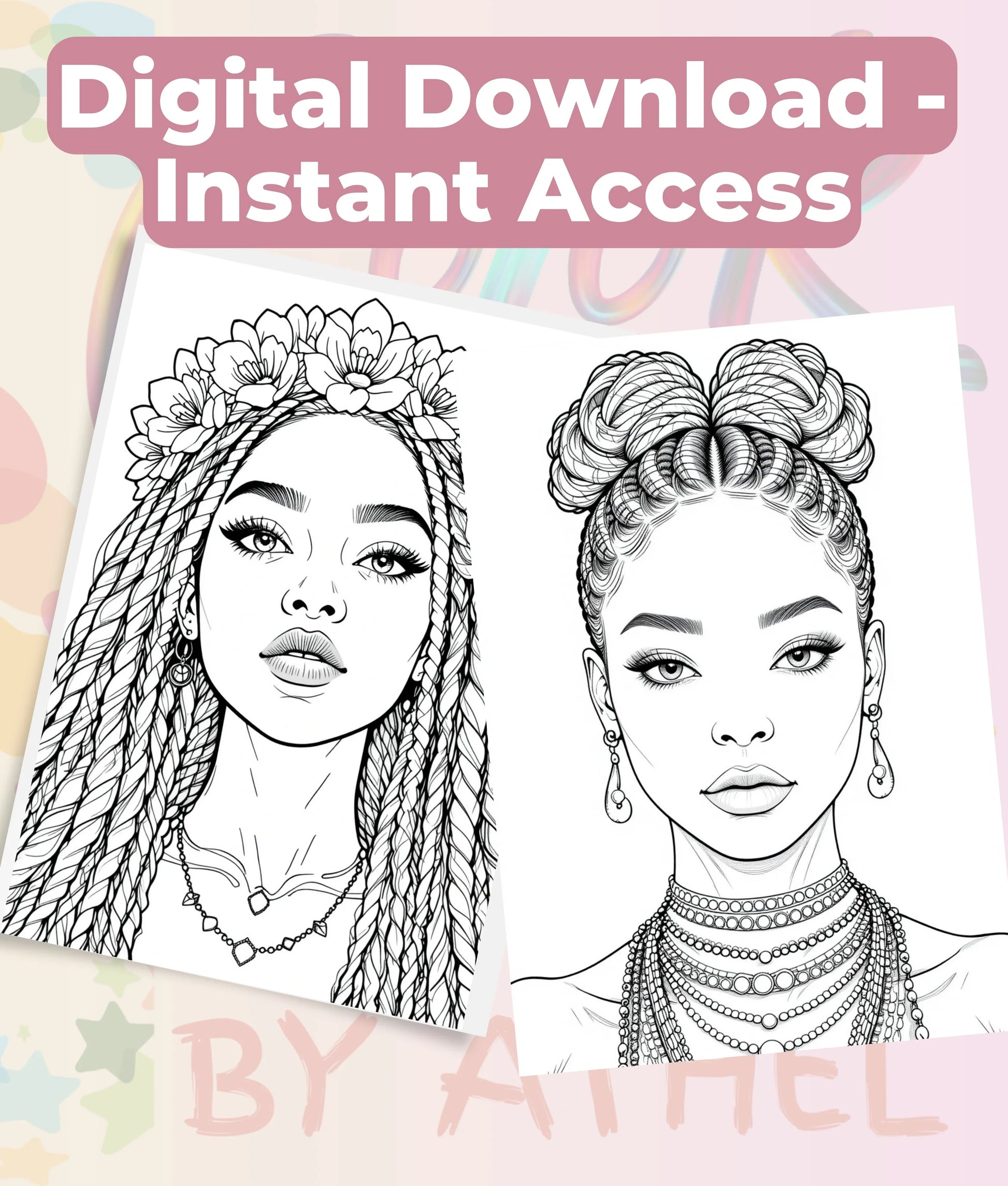 African American Women Portrait Coloring Book Bundle - CraftNest - Digital Crafting and Art