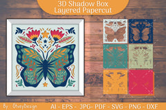 Butterfly Folk Art 3D Shadow Box SVG Bundle 4 - CraftNest - Digital Crafting and Art