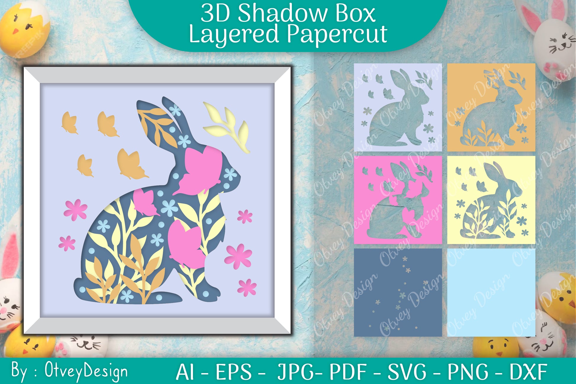 Spring Bunny 3D Shadow Box SVG Bundle 4 - CraftNest - Digital Crafting and Art