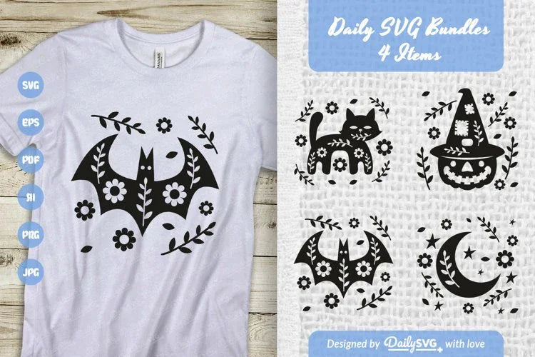 Halloween Folk Art Clipart SVG Bundle - 4 Items - CraftNest - Digital Crafting and Art