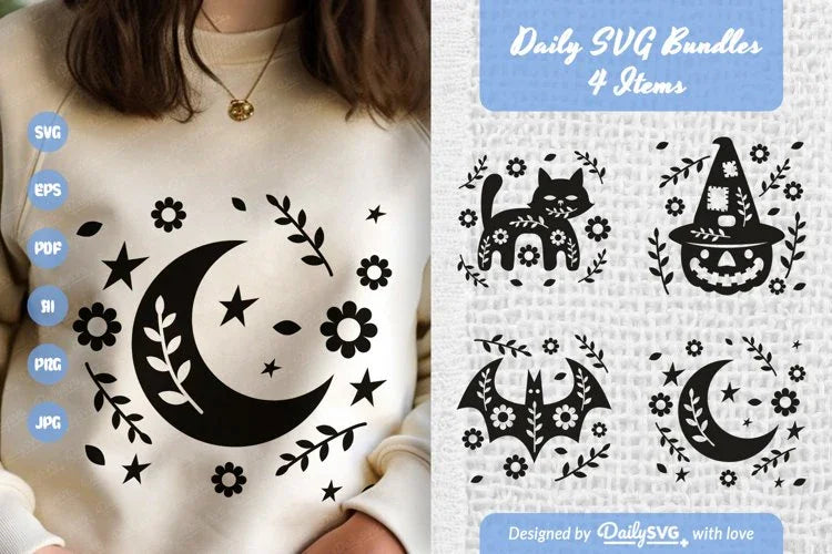 Halloween Folk Art Clipart SVG Bundle - 4 Items - CraftNest - Digital Crafting and Art