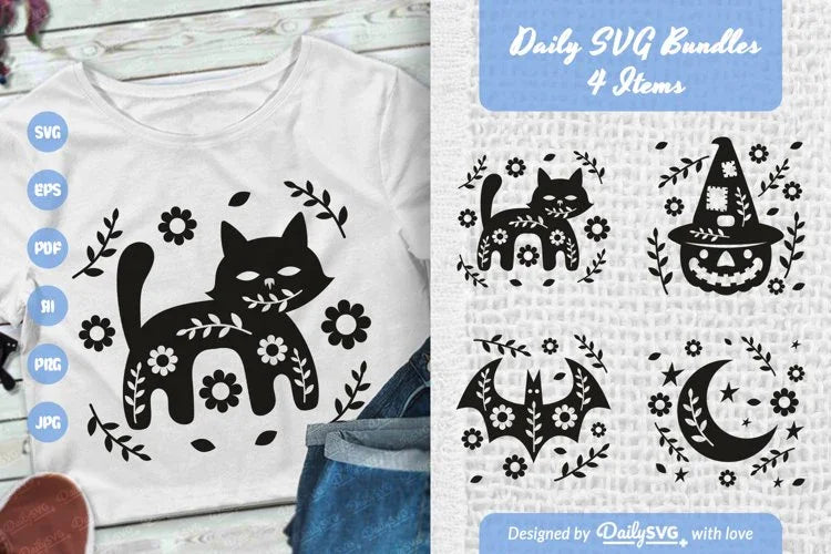 Halloween Folk Art Clipart SVG Bundle - 4 Items - CraftNest - Digital Crafting and Art