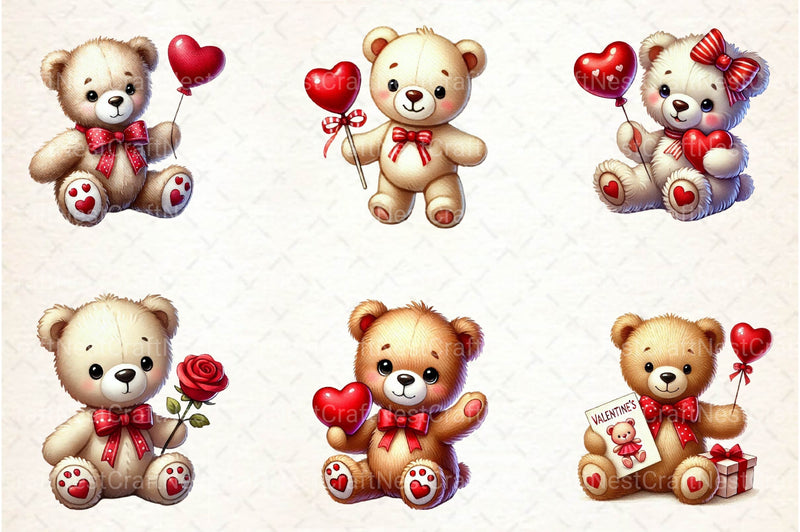 Valentine Teddy Bear Clipart Bundle - CraftNest - Digital Crafting and Art