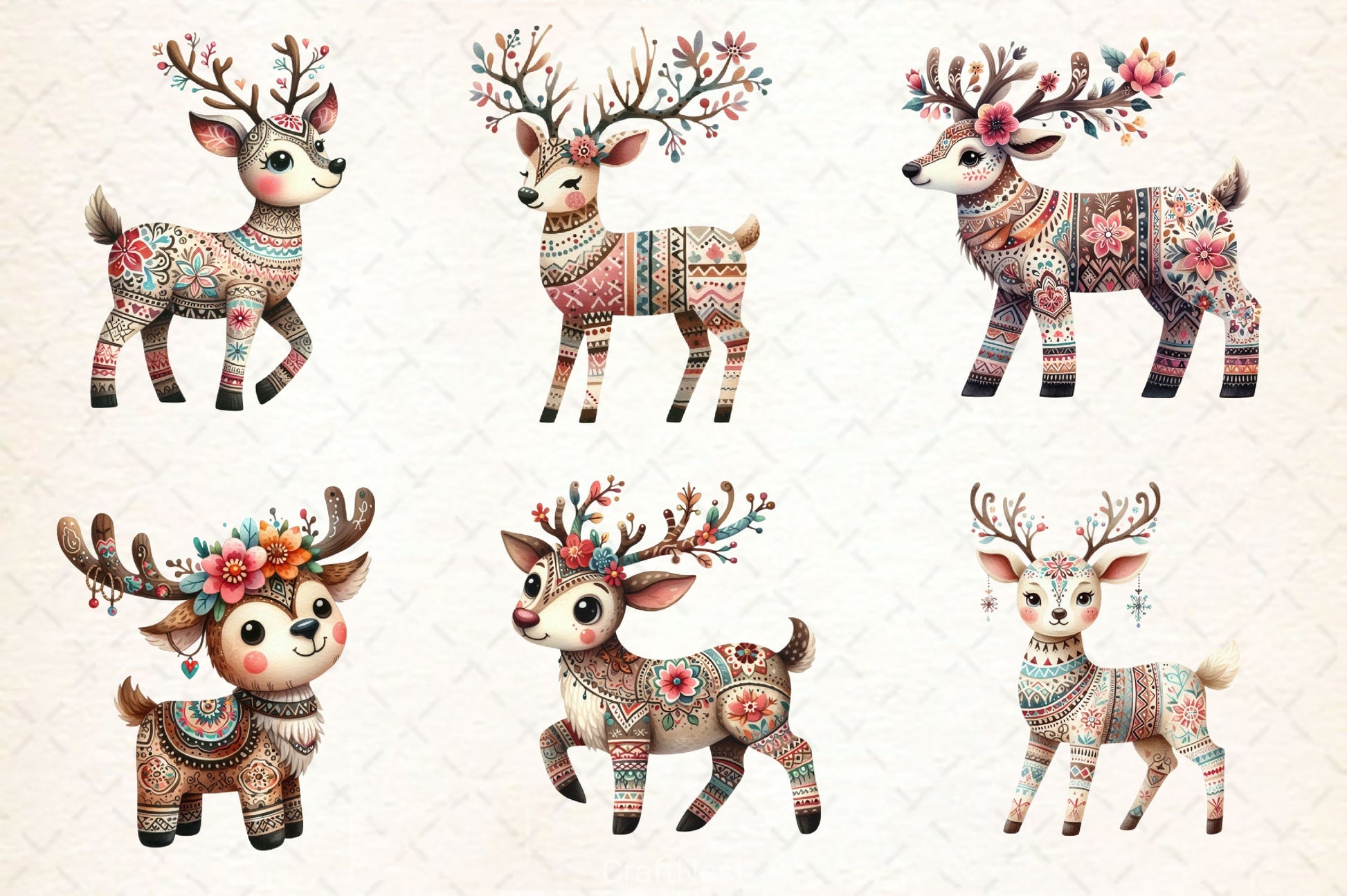 Christmas Boho Reindeer Clipart Bundle - CraftNest - Digital Crafting and Art