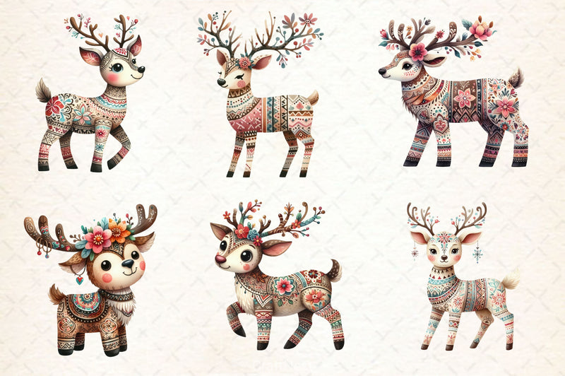 Christmas Boho Reindeer Clipart Bundle - CraftNest - Digital Crafting and Art