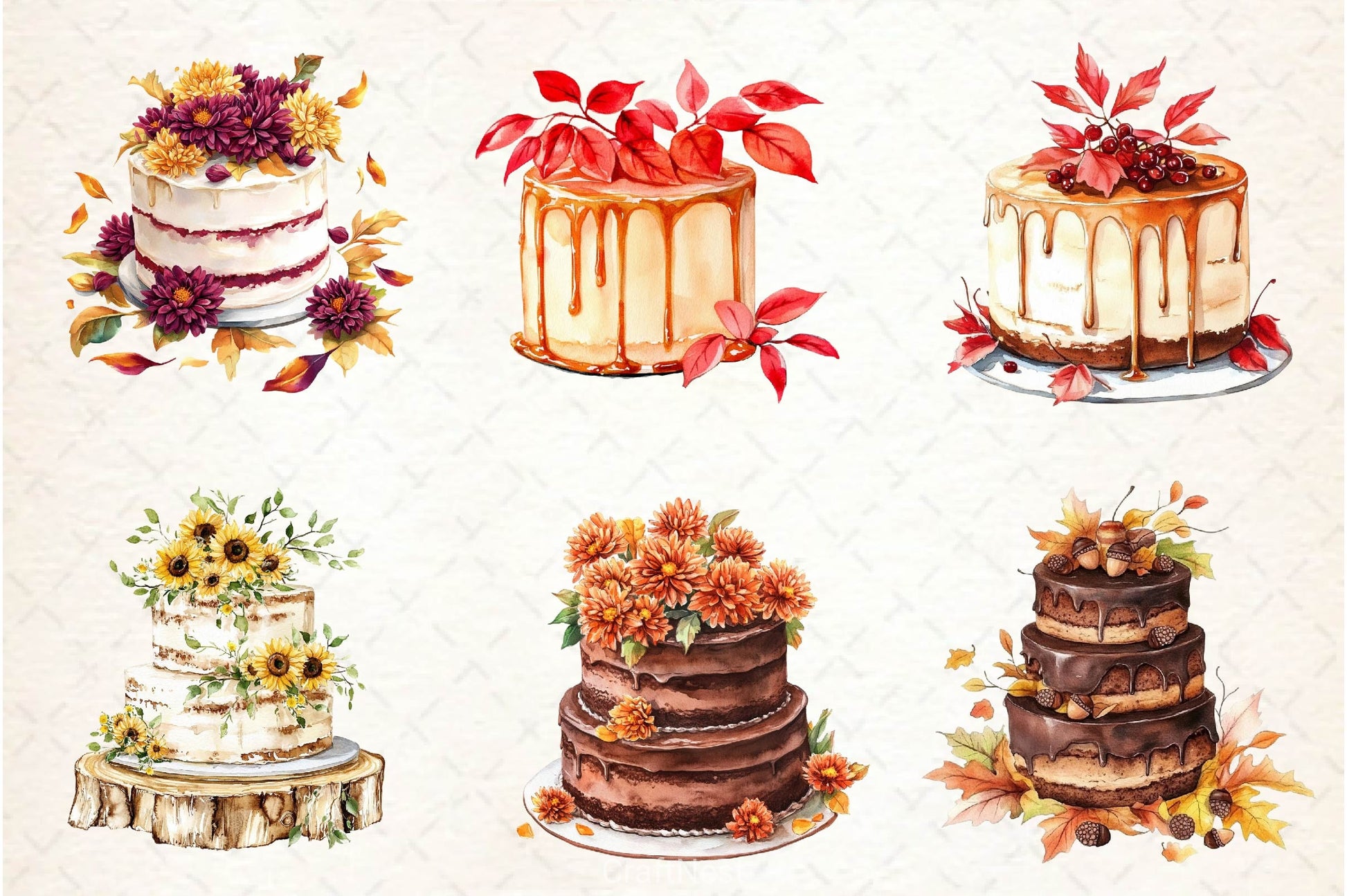 Autumn Wedding Cake Clipart Bundle - CraftNest - Digital Crafting and Art