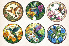 Hummingbird Flowers Round Stained Glass Clipart Bundle - CraftNest - Digital Crafting and Art