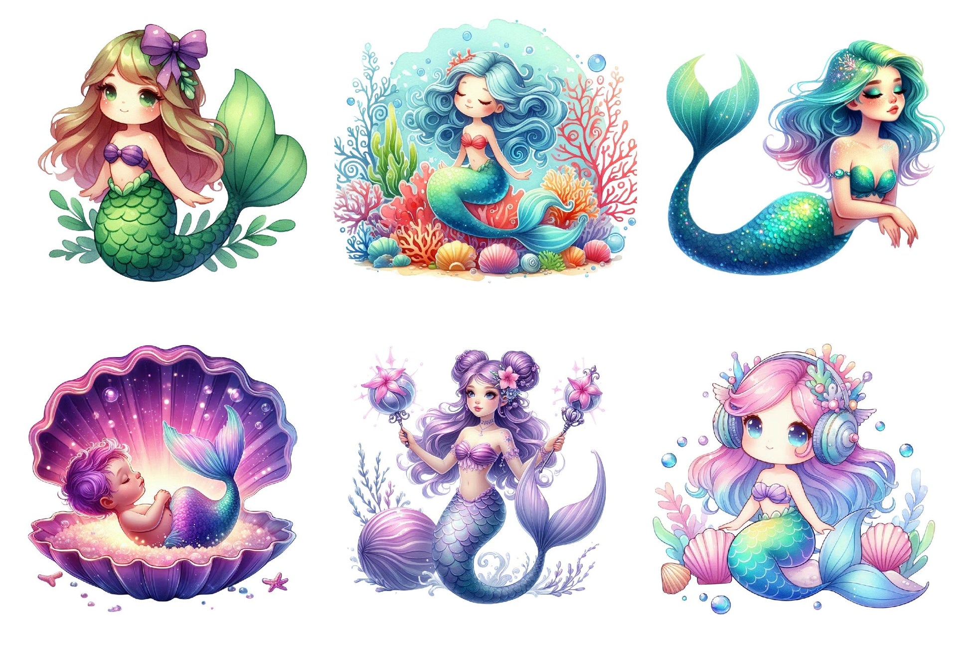 Magical Mermaid Clipart Bundle 2 - CraftNest - Digital Crafting and Art
