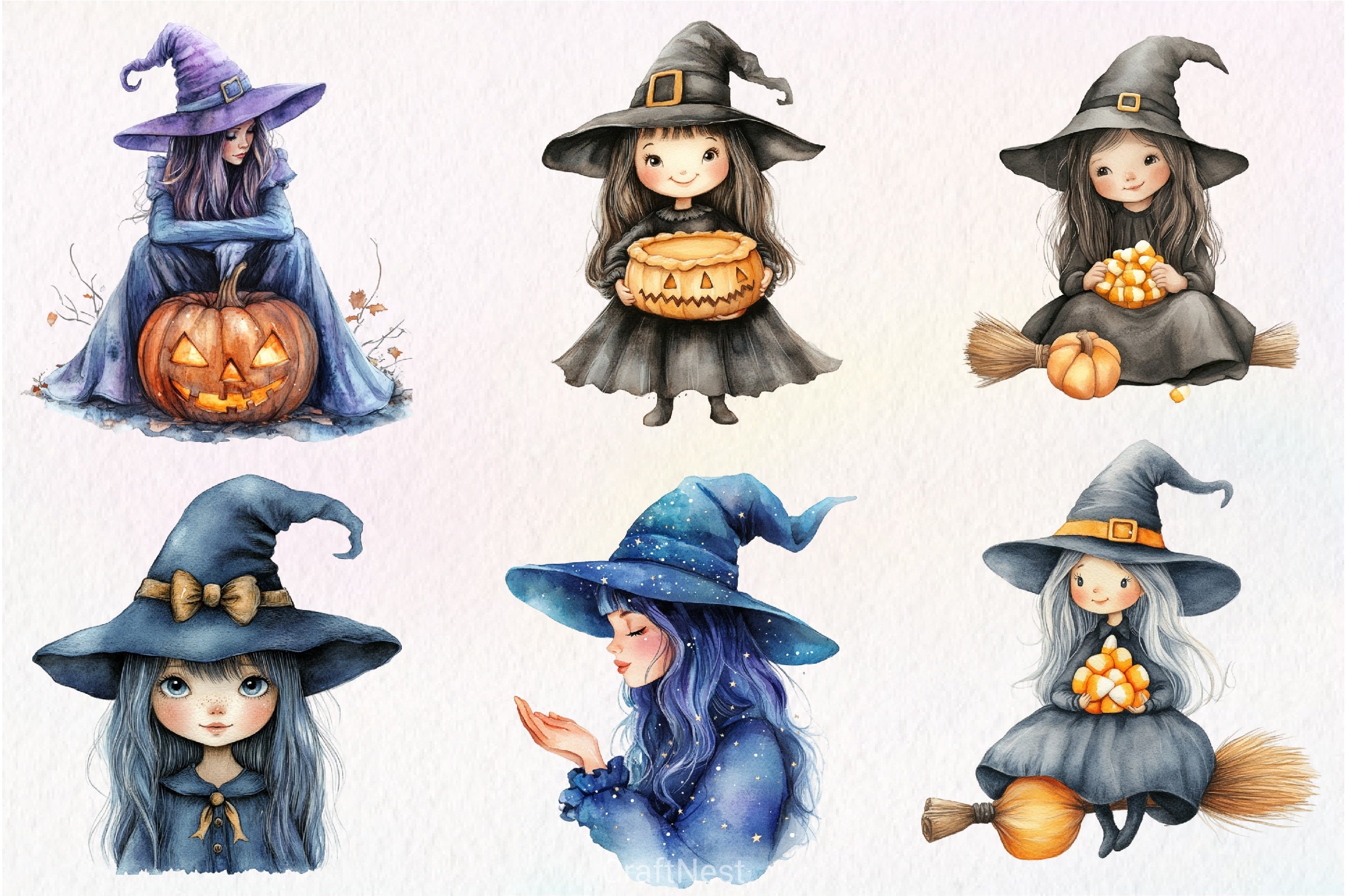 Halloween Cute Witch Clipart Bundle 3 - CraftNest - Digital Crafting and Art