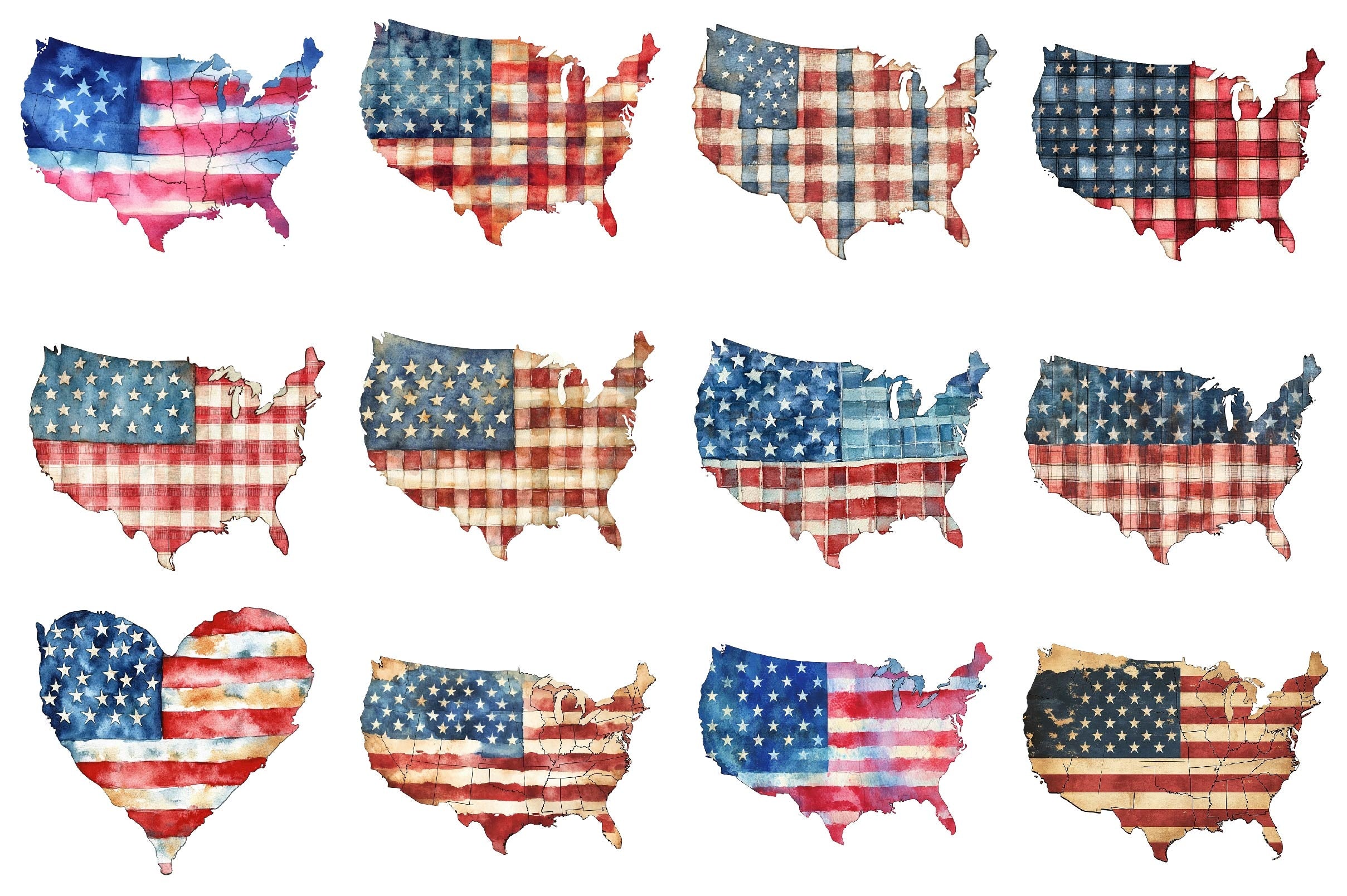 4th Of July USA Map Clipart Bundle - CraftNest - Digital Crafting and Art