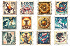 Zodiac Postage Stamp Clipart Bundle - CraftNest - Digital Crafting and Art
