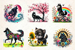 Spring Black Wolf Clipart Bundle 2 - CraftNest - Digital Crafting and Art