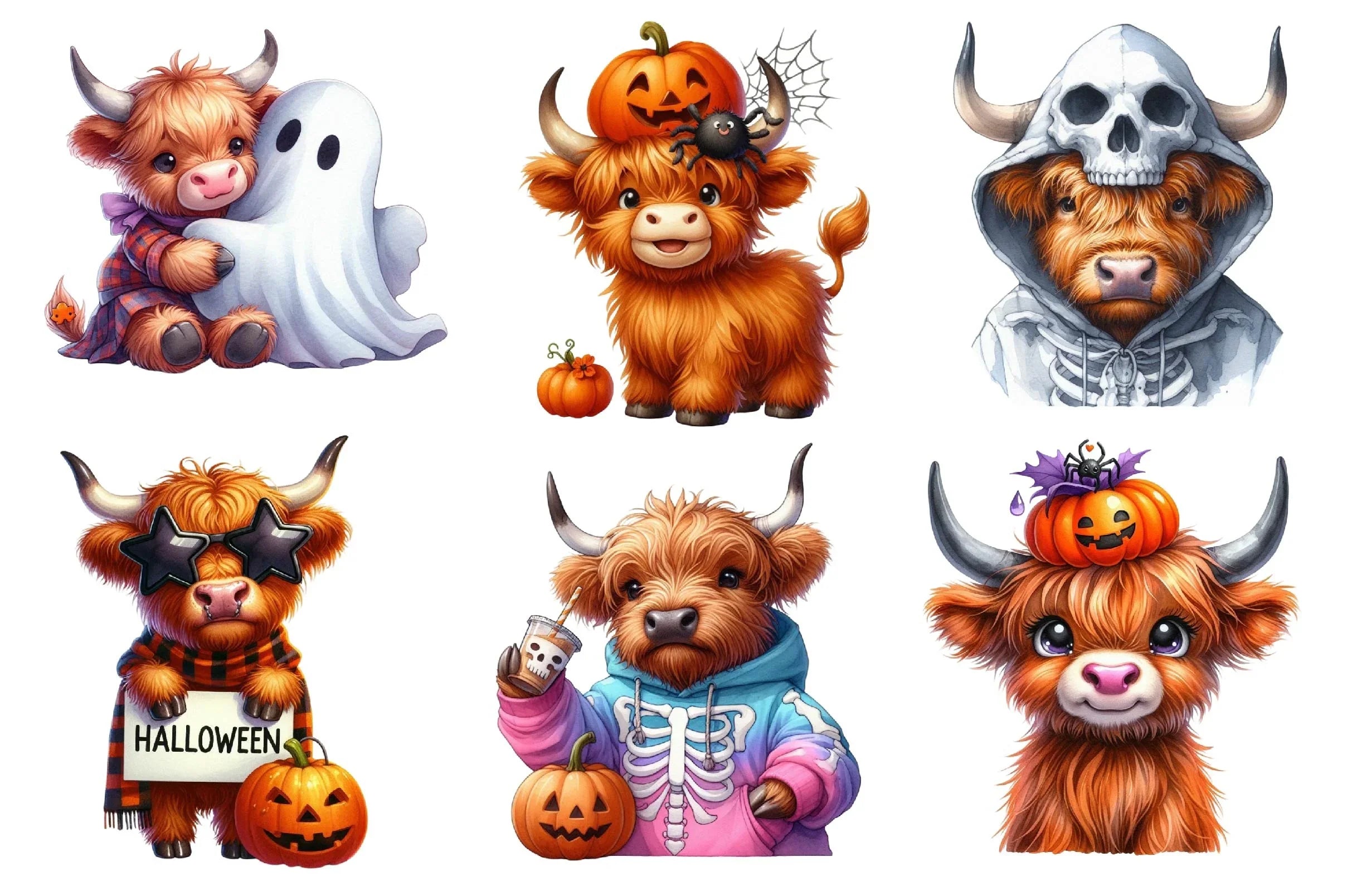 Cute Halloween Highland Cow Clipart Bundle 3 - CraftNest - Digital Crafting and Art