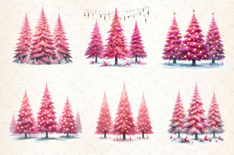 Pink Christmas Trees Clipart Bundle - CraftNest - Digital Crafting and Art