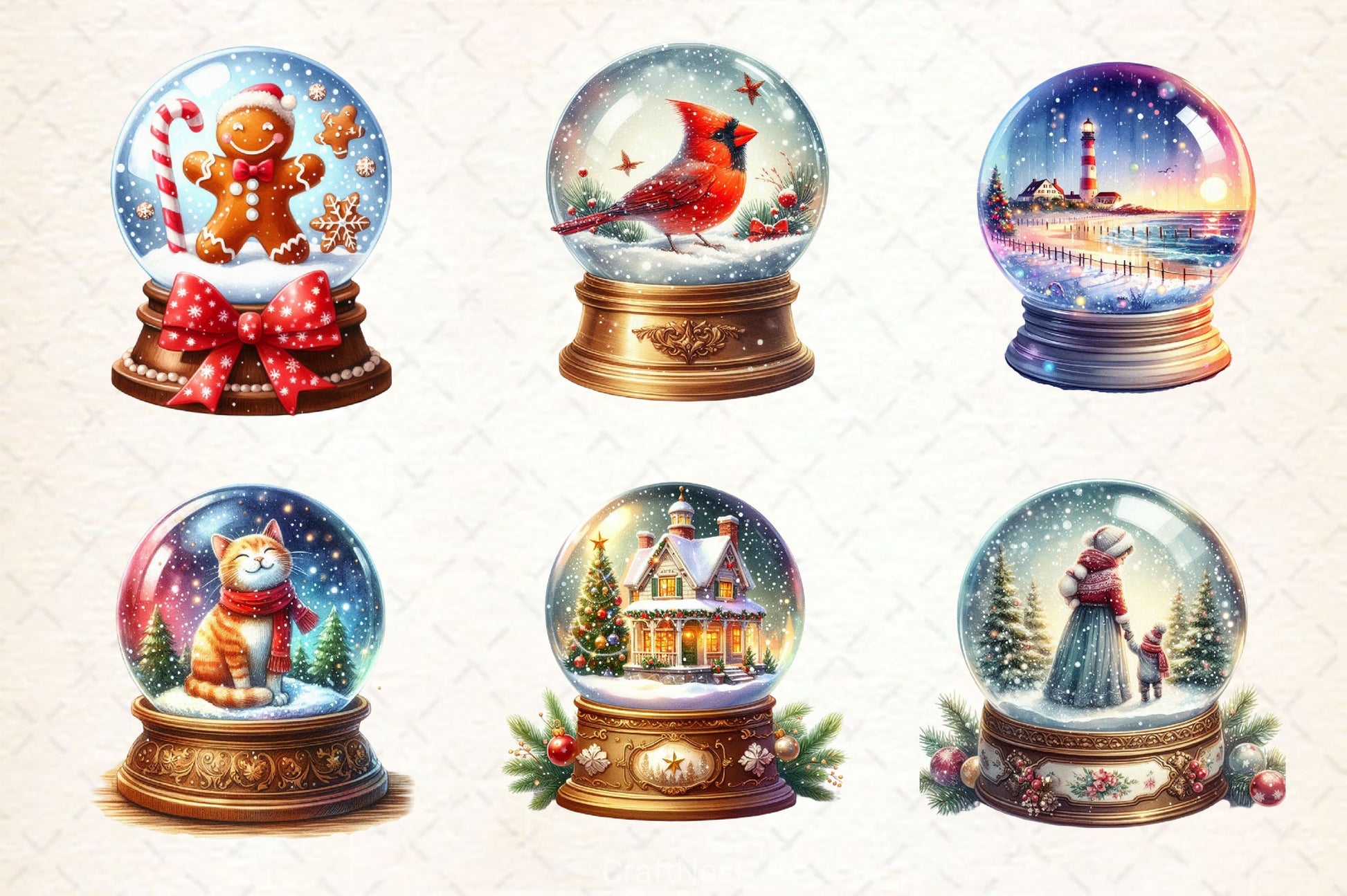 Vintage Christmas Snow Globe Clipart Bundle - CraftNest - Digital Crafting and Art