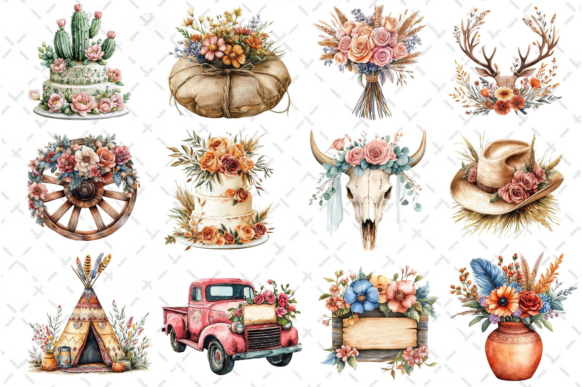 Western Boho Wedding Clipart Bundle 3 - CraftNest - Digital Crafting and Art