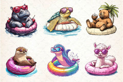 Summer Animals On Float Clipart Bundle 7 - CraftNest - Digital Crafting and Art