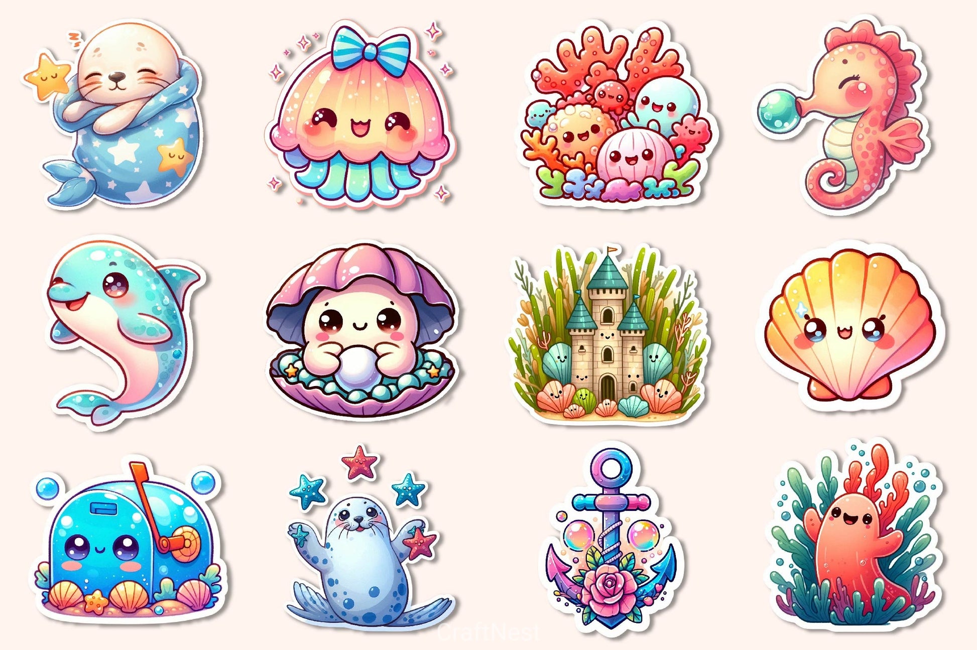 Kawaii Under The Sea Clipart Bundle - CraftNest - Digital Crafting and Art