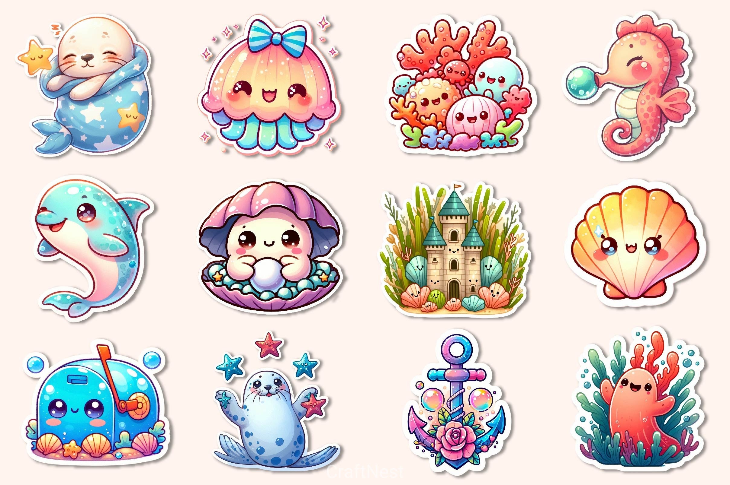 Kawaii Under The Sea Clipart Bundle - CraftNest - Digital Crafting and Art