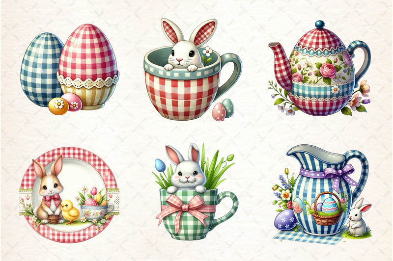 Easter Gingham Ceramic Clipart Bundle - CraftNest - Digital Crafting and Art