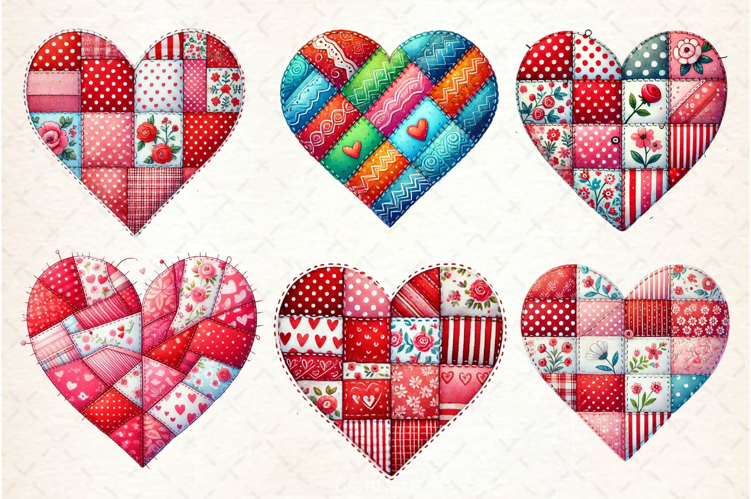 Patchwork Heart Valentines Day Clipart Bundle 2 - CraftNest - Digital Crafting and Art