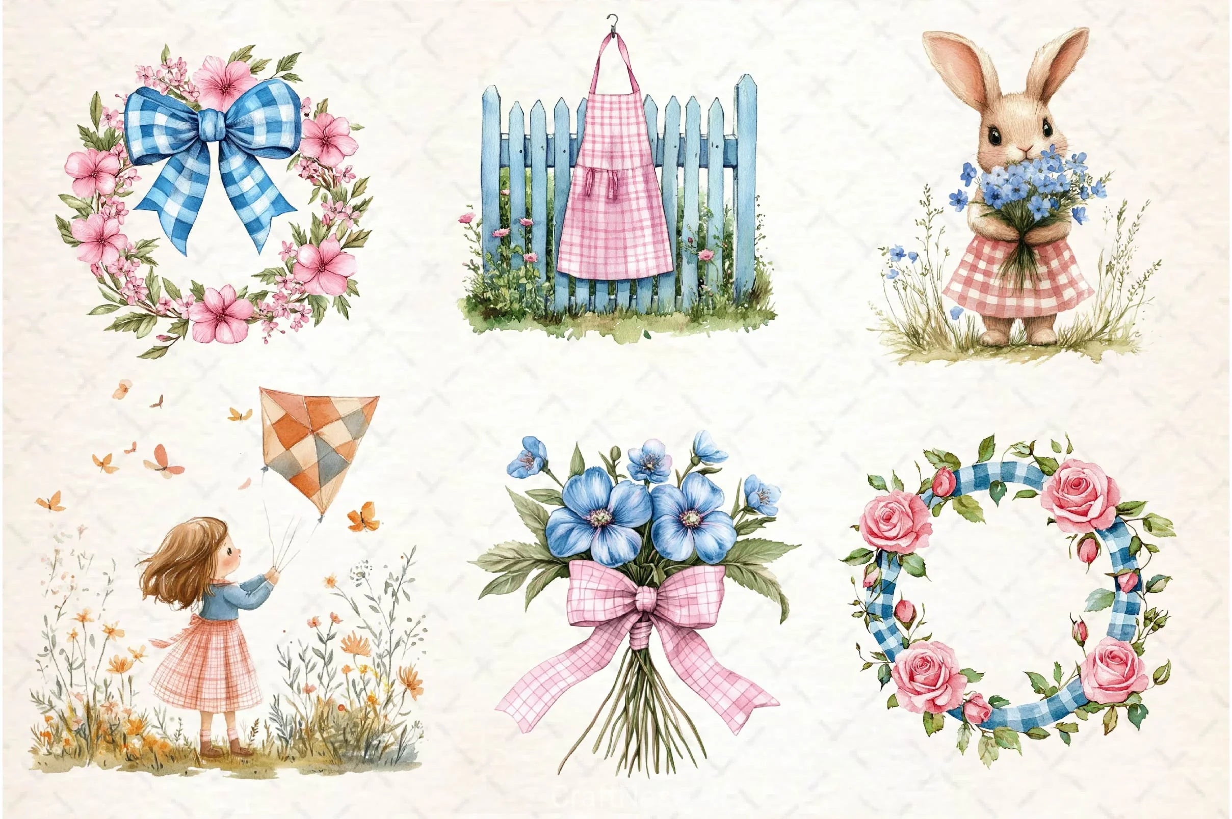 Blue & Pink Gingham Spring Clipart Bundle 10 - CraftNest - Digital Crafting and Art