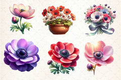 Anemone Flower Bloom Clipart Bundle - CraftNest - Digital Crafting and Art