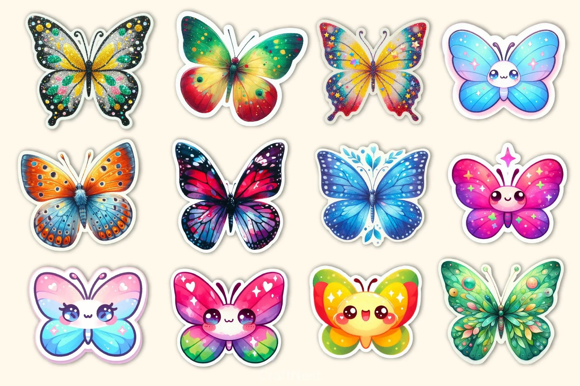 Kawaii Butterfly Stickers Sticker Clipart Bundle 3 - CraftNest - Digital Crafting and Art