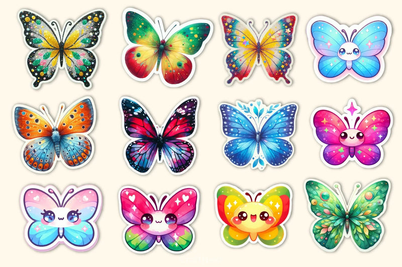 Kawaii Butterfly Stickers Sticker Clipart Bundle 3 - CraftNest - Digital Crafting and Art