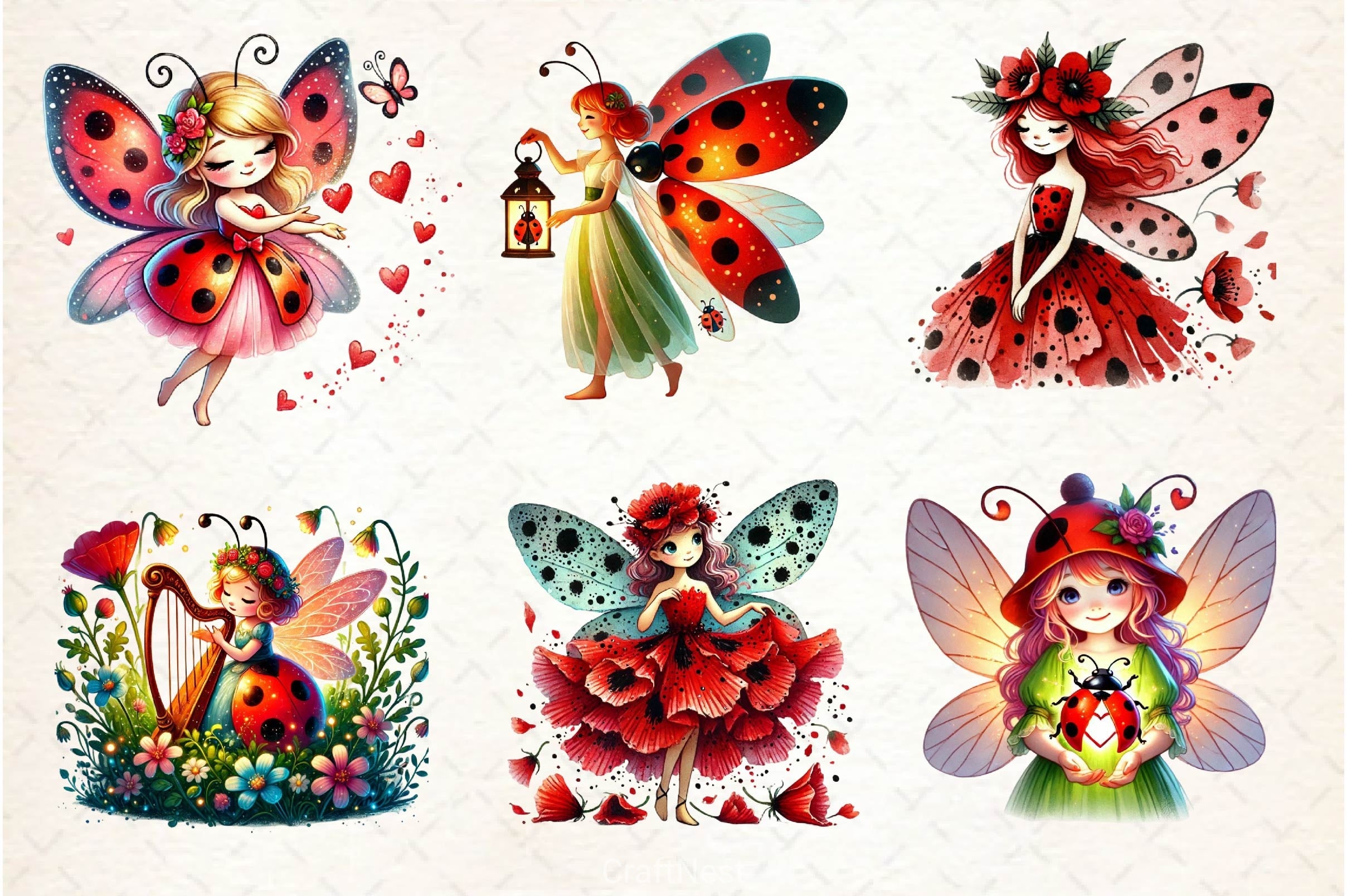 Ladybug Fairy Fantasy Clipart Bundle - CraftNest - Digital Crafting and Art