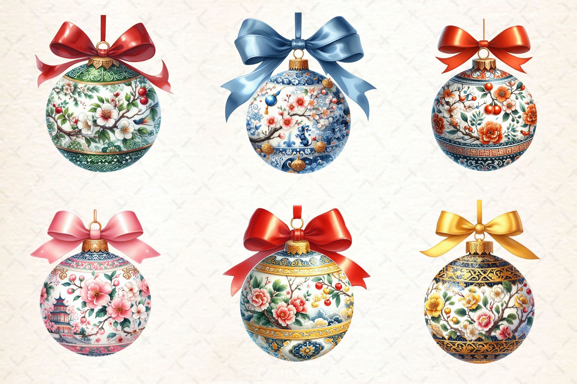 Xmas Chinoiserie Ornaments Clipart Bundle - CraftNest - Digital Crafting and Art