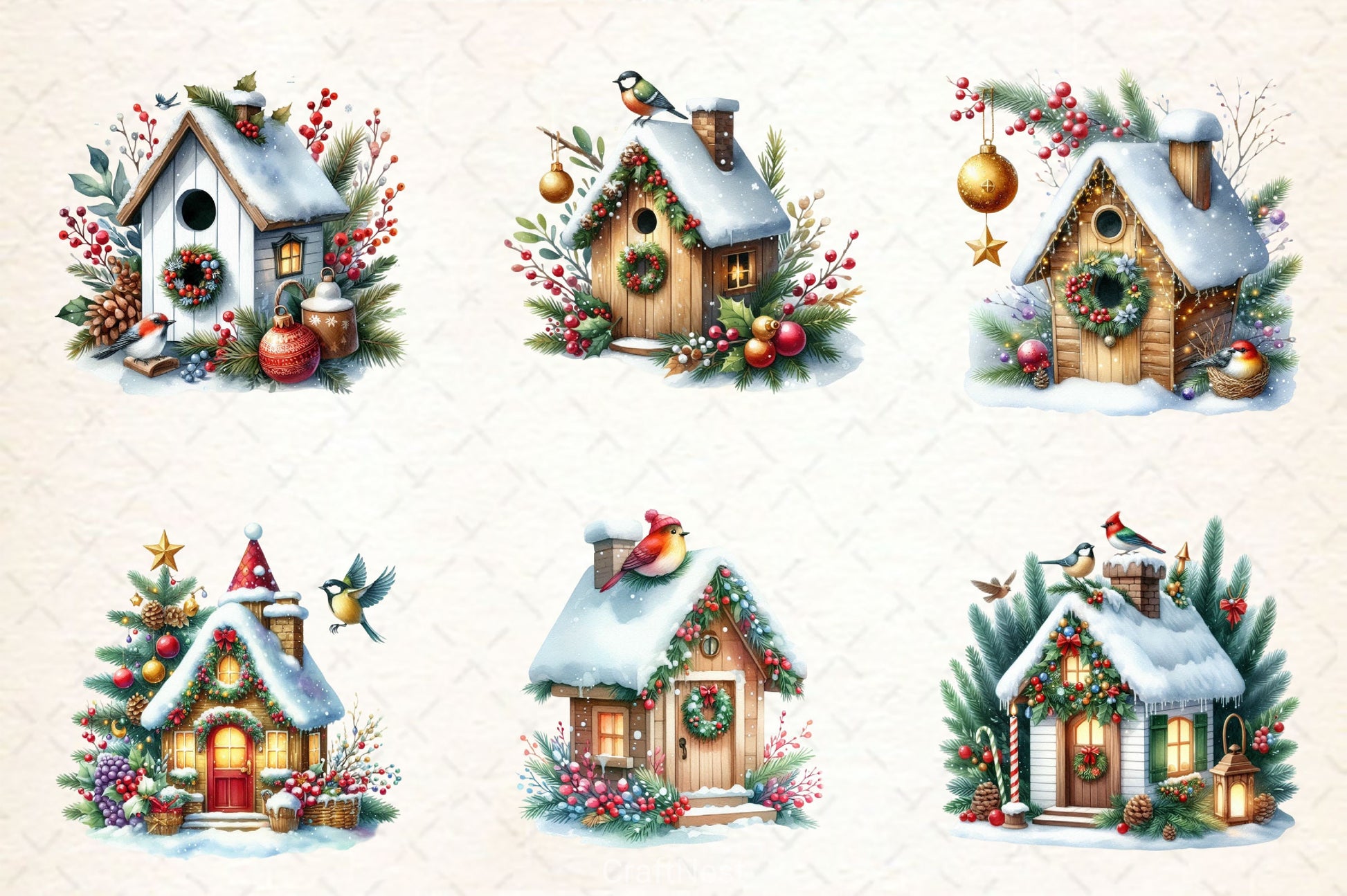 Christmas Bird House Clipart Bundle 3 - CraftNest - Digital Crafting and Art