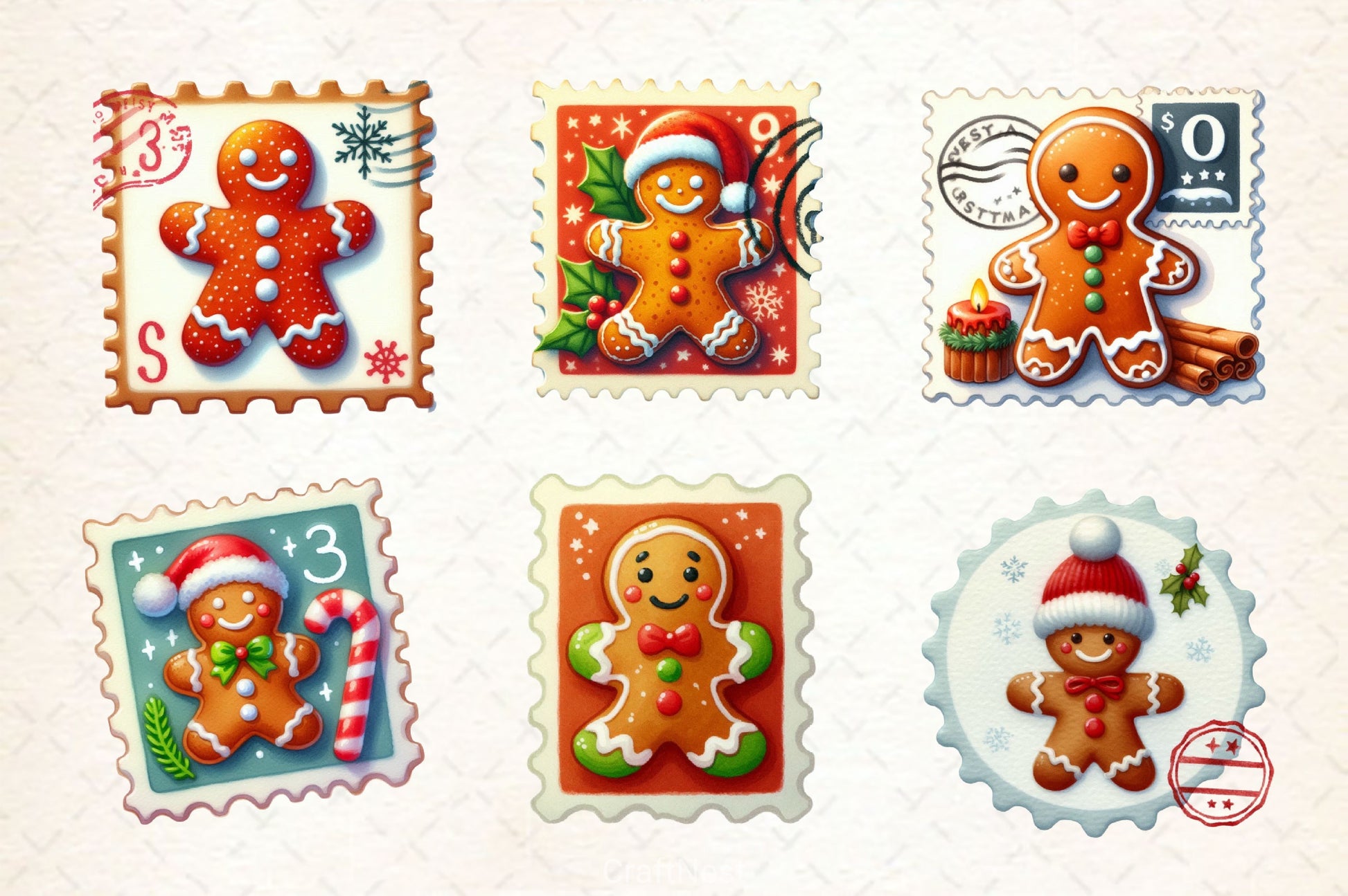 Christmas Gingerbread Postage Stamps Clipart Bundle 2 - CraftNest - Digital Crafting and Art