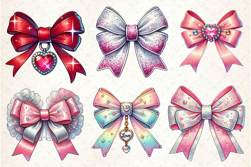 Glitter Coquette Valentine Bow Clipart Bundle - CraftNest - Digital Crafting and Art