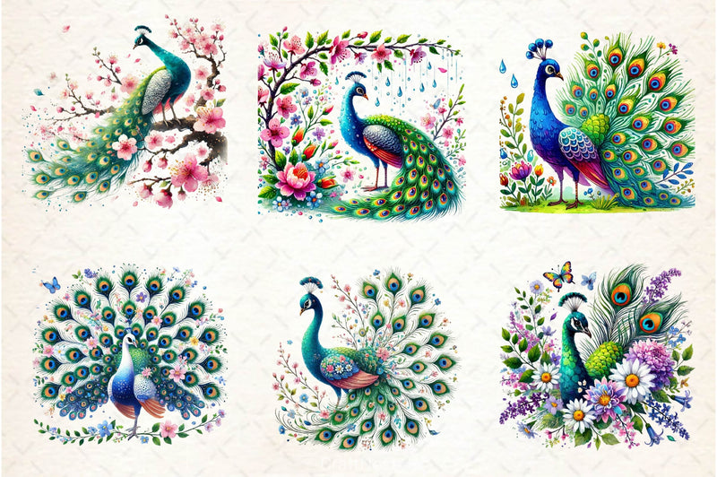 Spring Peacock Clipart Bundle - CraftNest - Digital Crafting and Art