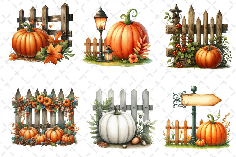 Fall Pumpkin Fence Clipart Bundle 3 - CraftNest - Digital Crafting and Art