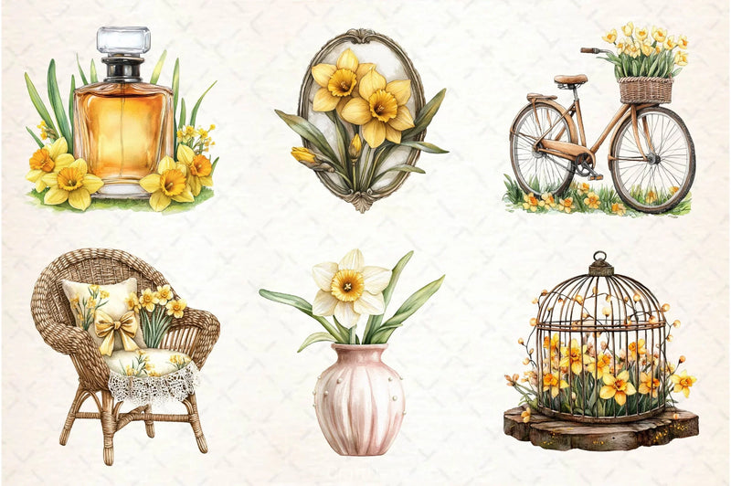 Spring Daffodils Coquette Clipart Bundle - CraftNest - Digital Crafting and Art