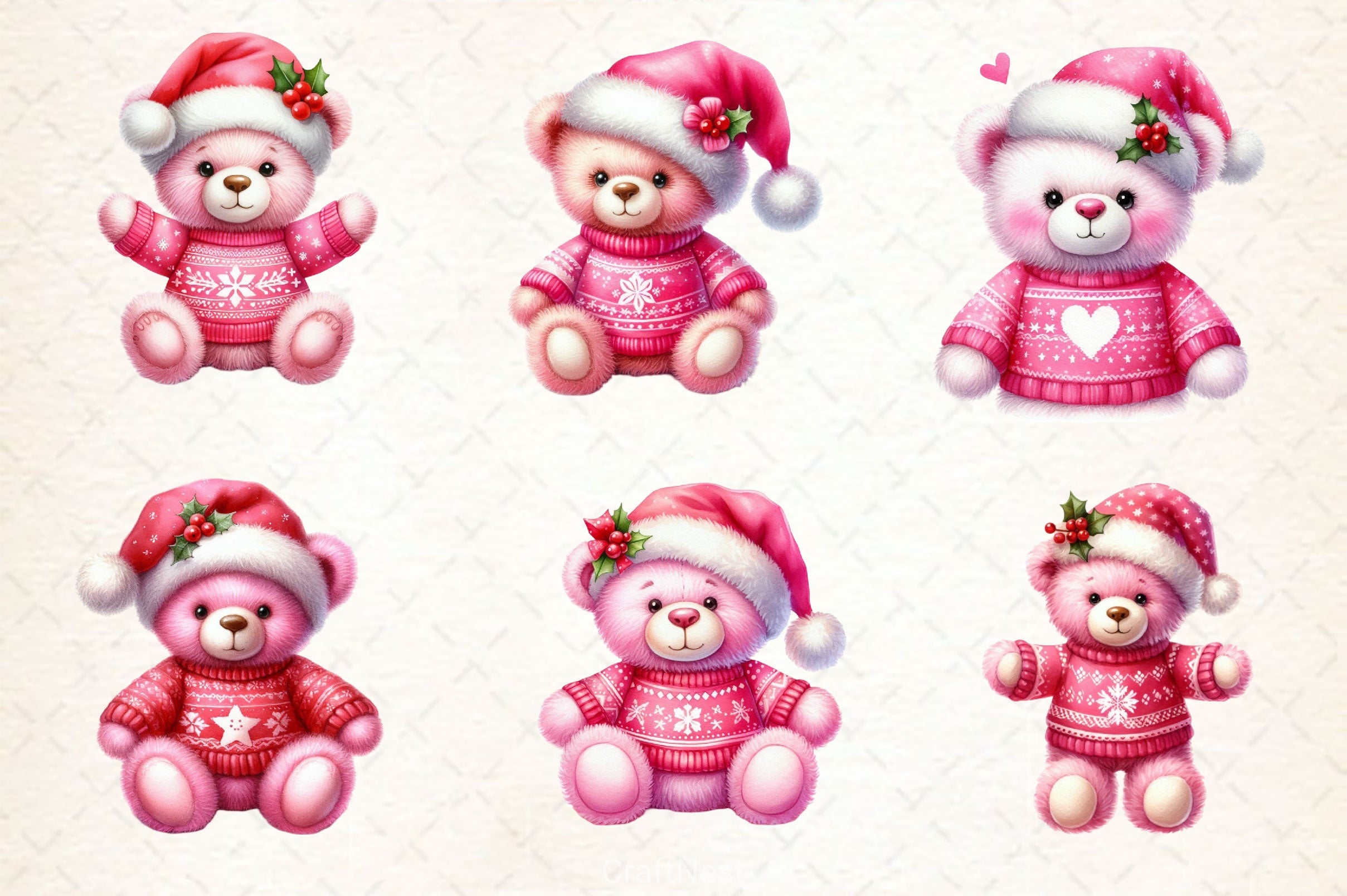 Pink Teddy Bear Christmas Clipart Bundle - CraftNest - Digital Crafting and Art