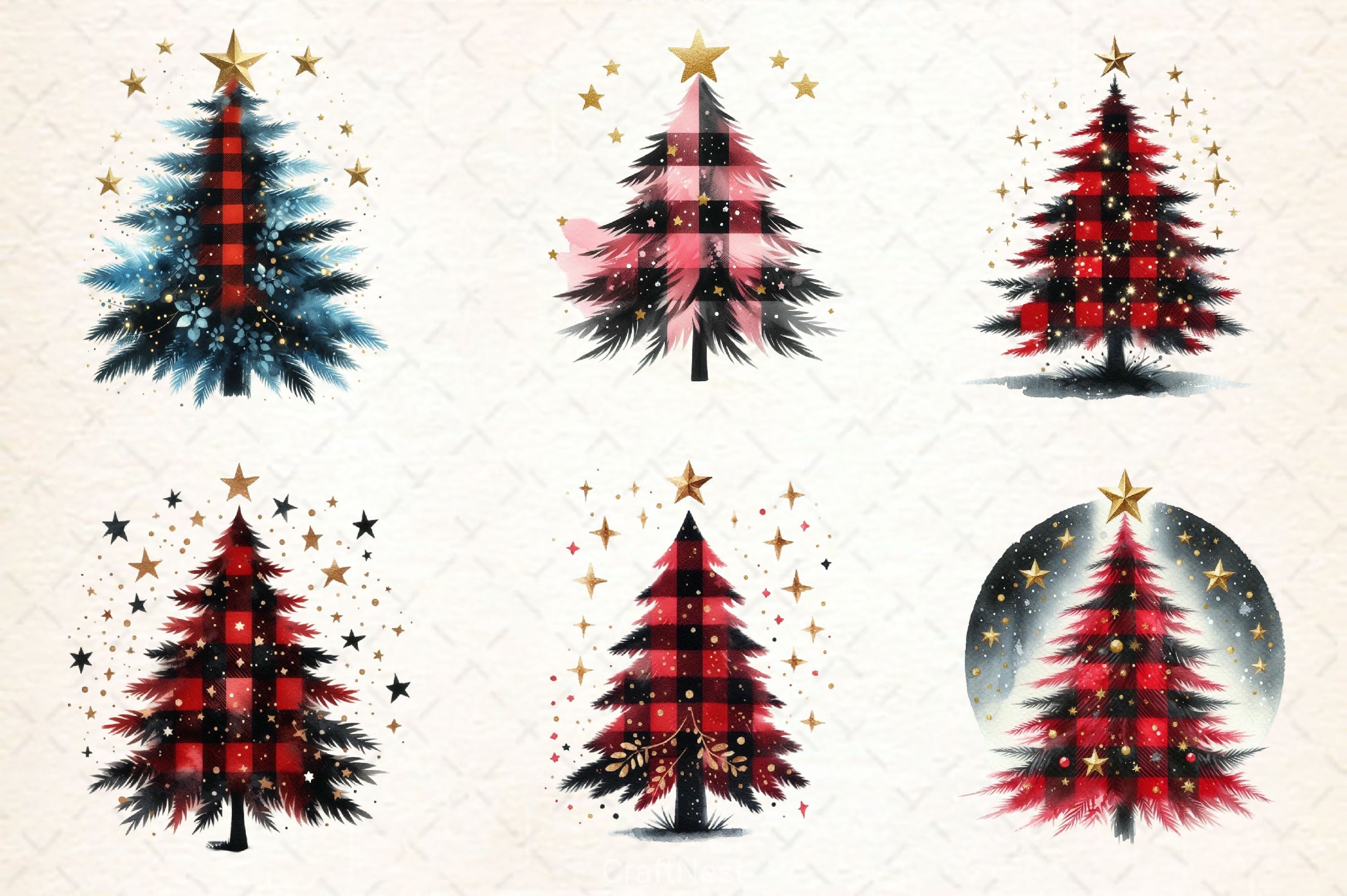 Black Red Plaid Christmas Tree Clipart Bundle - CraftNest - Digital Crafting and Art