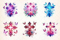 Glowing Floral Cross With Butterflies Clipart Bundle - CraftNest - Digital Crafting and Art