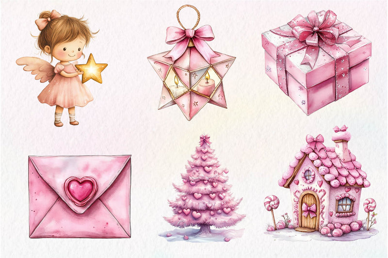 Pink Happy Christmas Clipart Bundle - CraftNest - Digital Crafting and Art