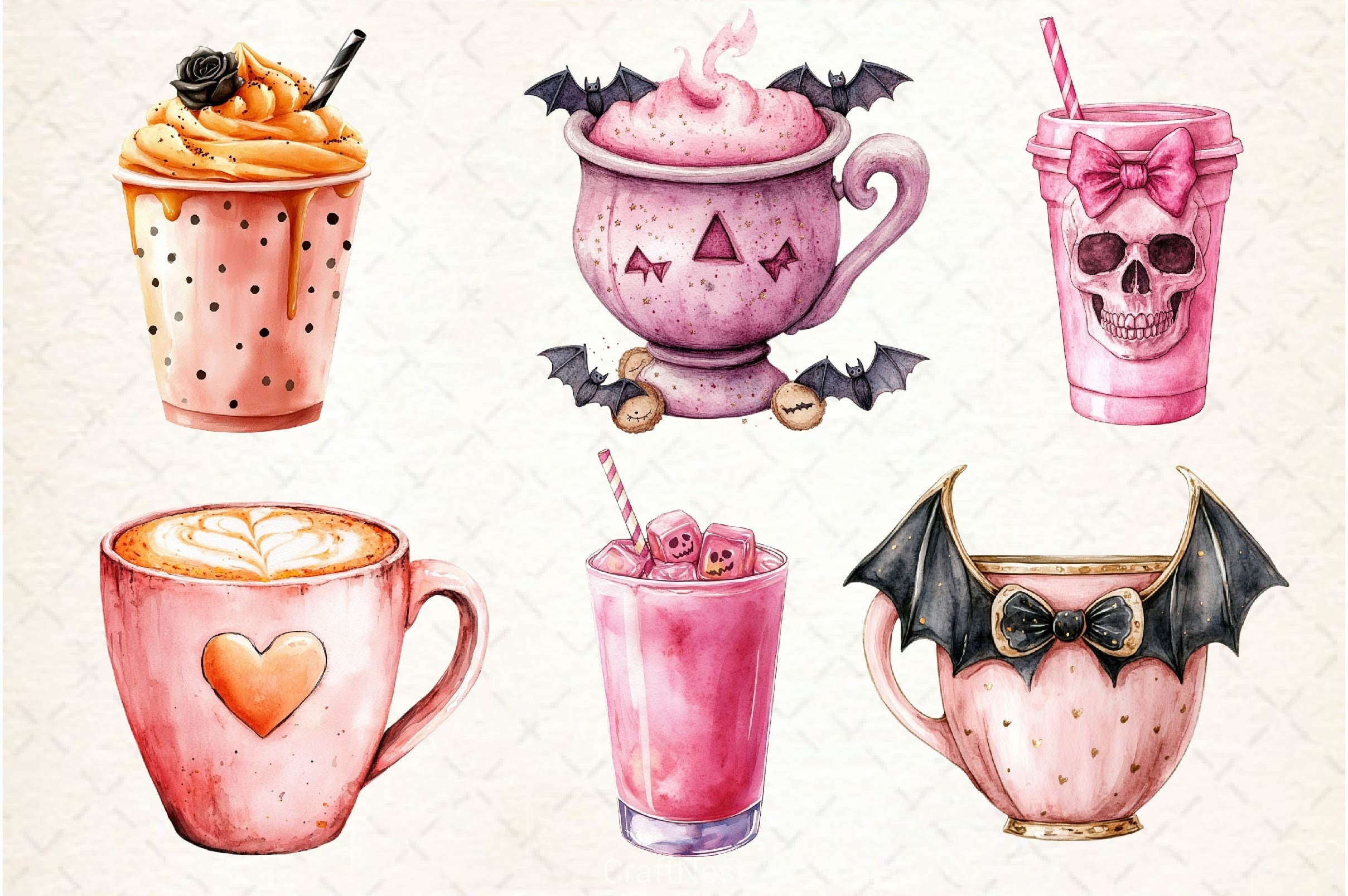 Pink Coquette Halloween Coffee Clipart Bundle - CraftNest - Digital Crafting and Art